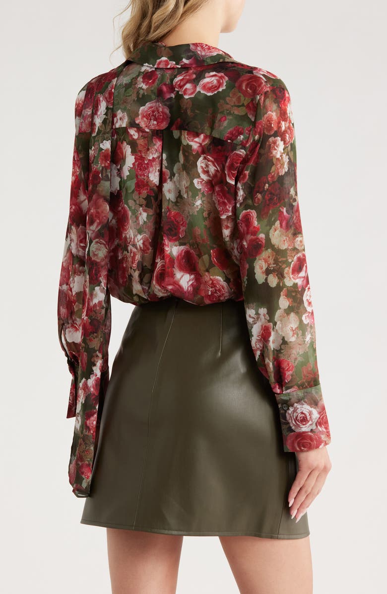L'AGENCE Basil Floral Long Sleeve Shirt with Scarf, Alternate, color, Sage Multi Soft Cloud Floral