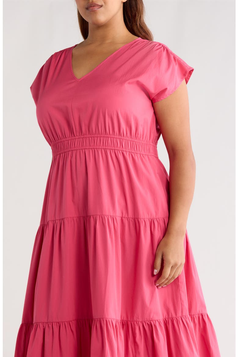 cotton poplin tiered dress Blue Cotton Poplin Square Neck Tiered Midi Dress 50" / Regular (5'2"