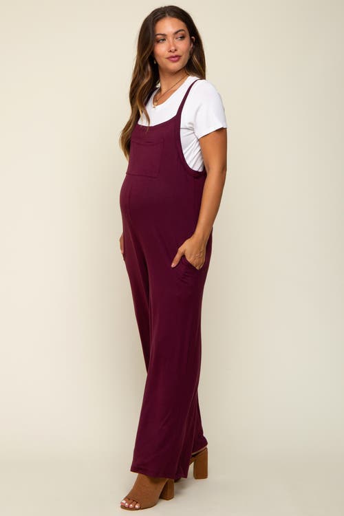 Pinkblush Sleeveless Pocketed Wide Leg Jumpsuit In Burgundy