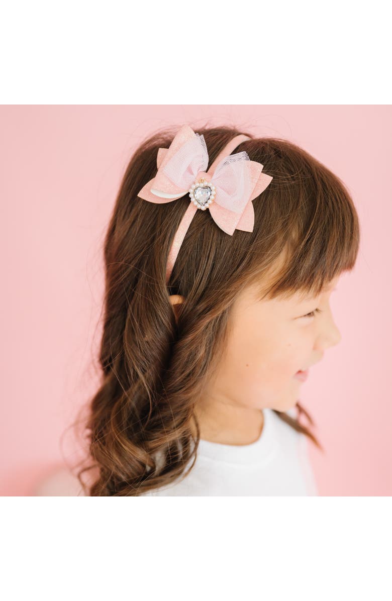 Sweet Wink Heart Charm Glitter Bow Headband, Alternate, color, Pink