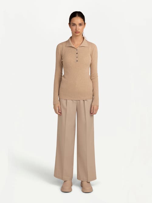 Gobi Mongolian Cashmere Organic Color Lightweight Polo In Beige