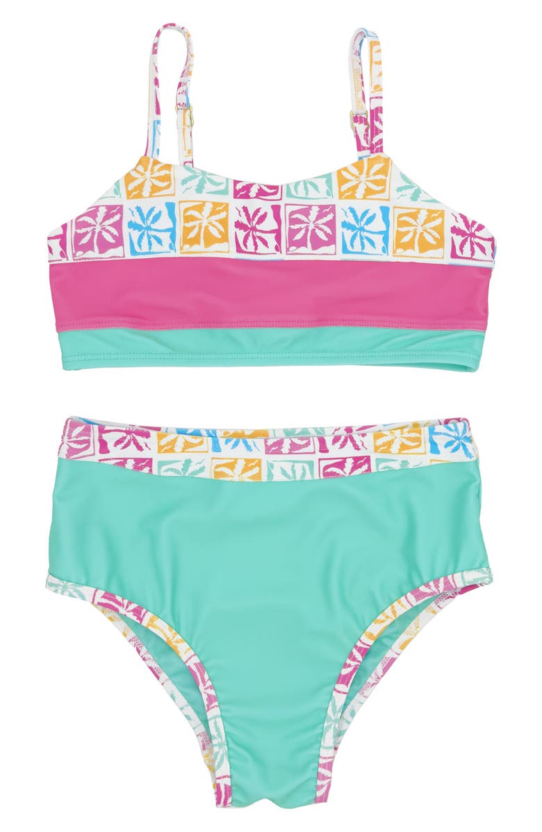 Feather 4 Arrow Kids' Block Party UPF 50+ Two-Piece Swimsuit, Main, color, Golden Sun