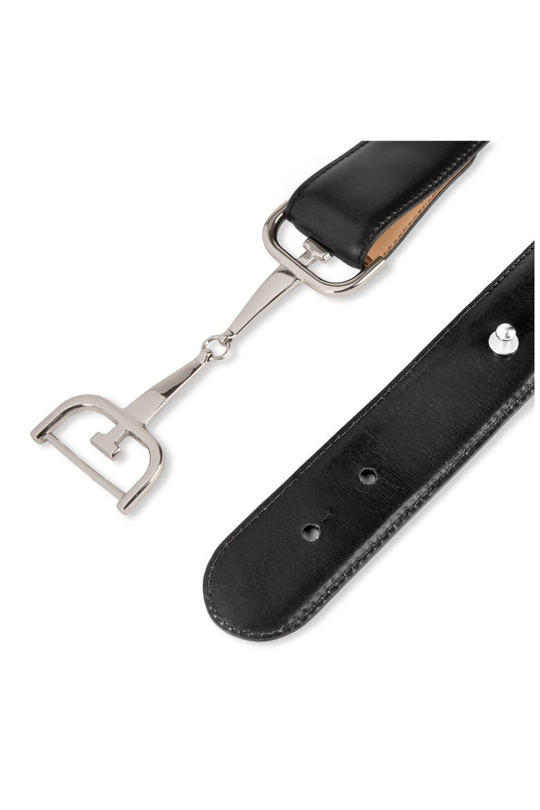 Horsebit Buckle Leather Belt, Alternate, color, BLACK