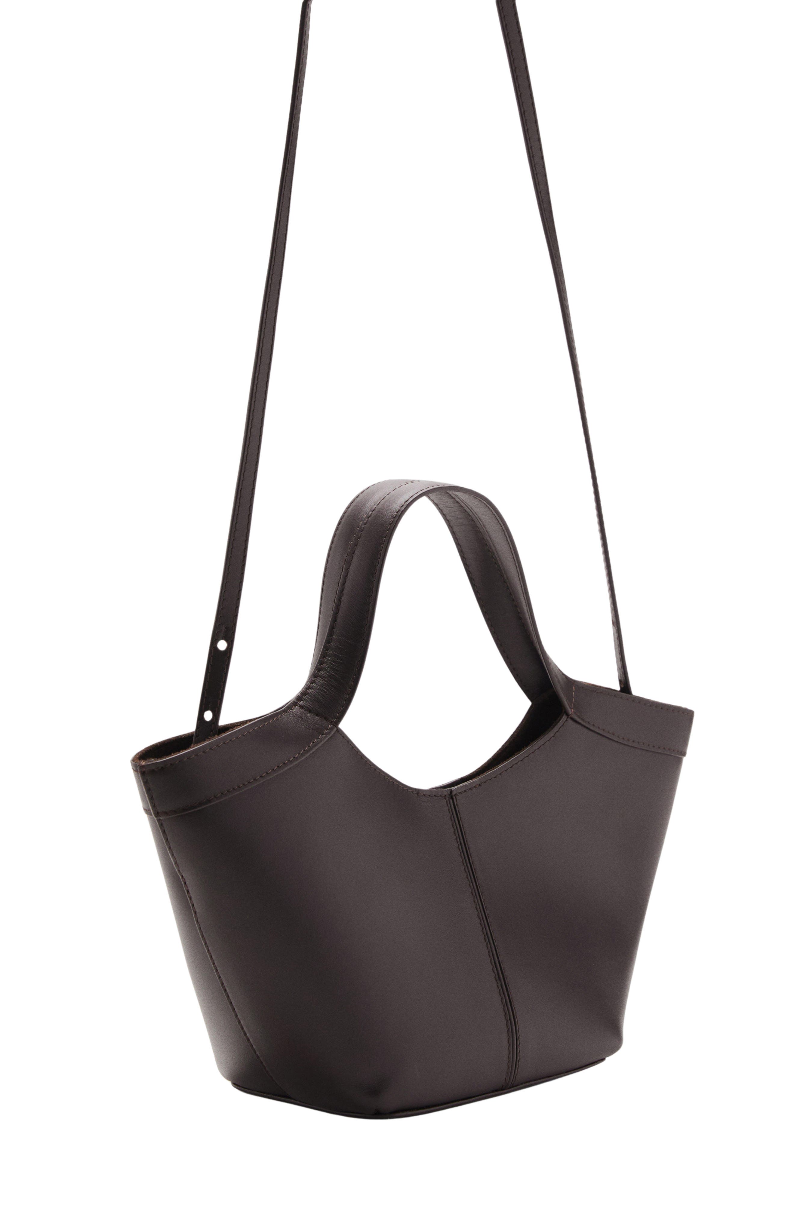 MANGO Small Leather Bag, Main, color, Chocolate