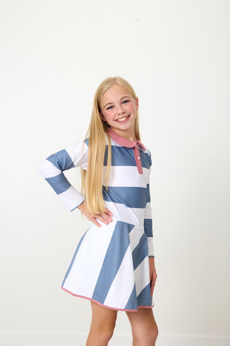 Girl's Rugby Dress, Alternate, color, Slate White Stripe