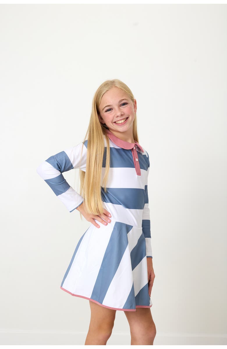 Courtside Kids Girl's Rugby Dress, Alternate, color, Slate White Stripe