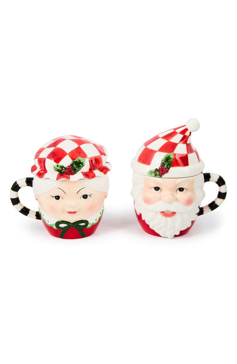 MACKENZIE CHILDS Check It Out Set of 2 Covered Mugs, Main, color, Red