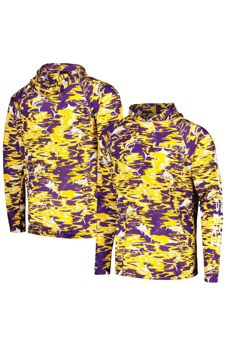 Columbia Men's Columbia Purple LSU Tigers PFG Terminal Tackle Omni-Shade Rippled Long Sleeve Hooded T-Shirt, Main, color, 