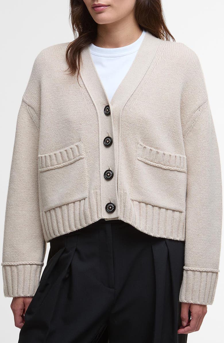 Barbour Faye Cotton & Wool Blend Cardigan, Main, color, Oatmeal