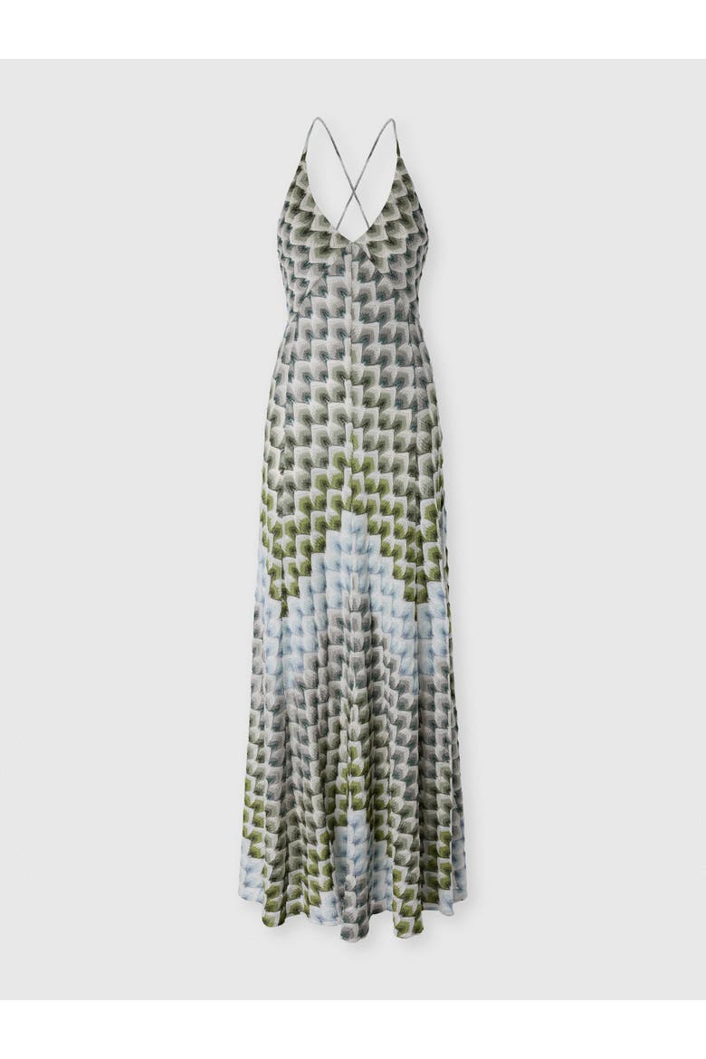 Long Viscose Lamé Dress With Crossed Straps, Main, color, Green& Blue