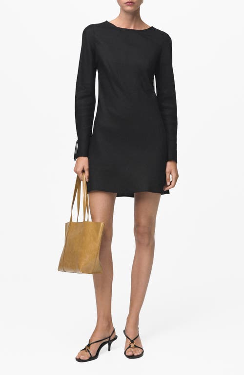 Mango Open Back Long Sleeve Linen Blend Minidress In Black