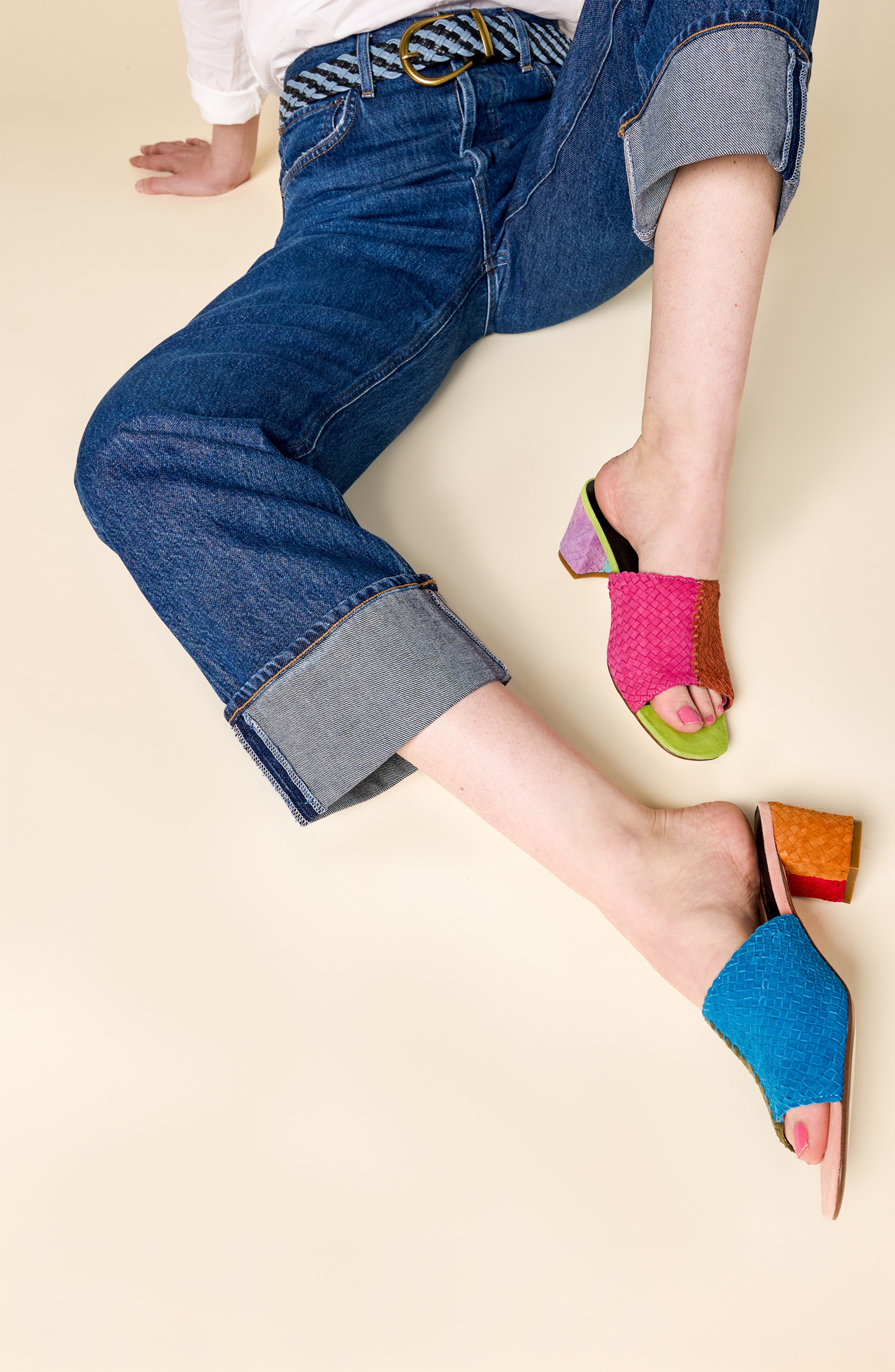 Charlotte Stone Lenu Mismatch Woven Slide Sandal, Alternate, color, Nassau