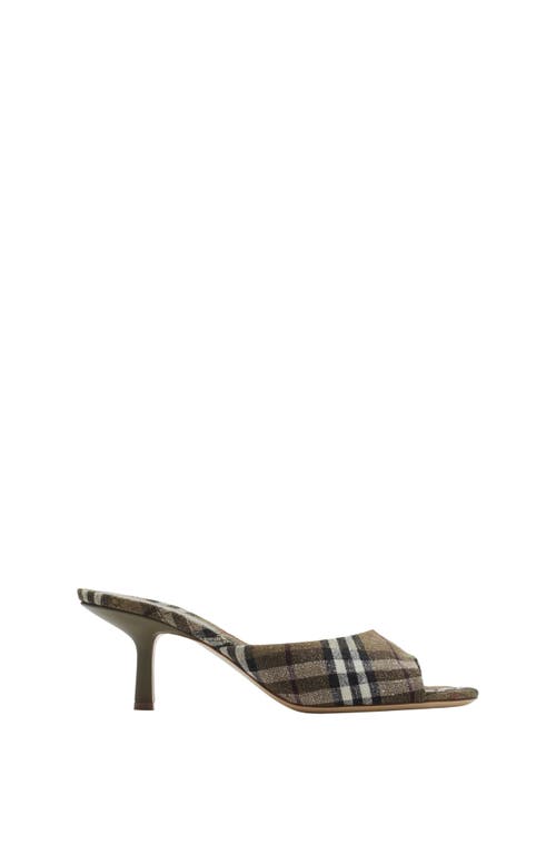 Burberry Khaki Check Linen Blend Mews High Mules In Brush