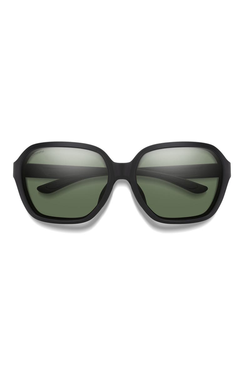 Whitney 61mm ChromaPop™ Polarized Wraparound Square Sunglasses, Main, color, MATTE BLACK / GRAY GREEN