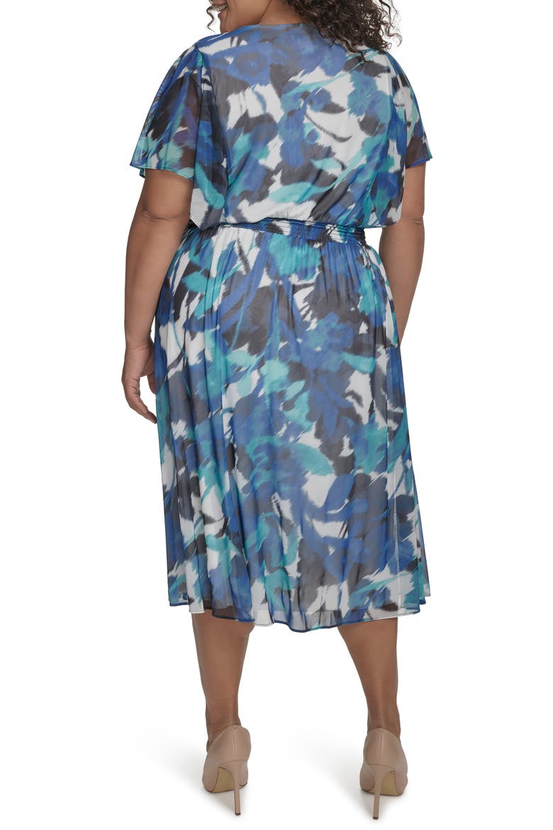 Flutter Sleeve Fit & Flare Midi Dress, Alternate, color, IVORY MULT