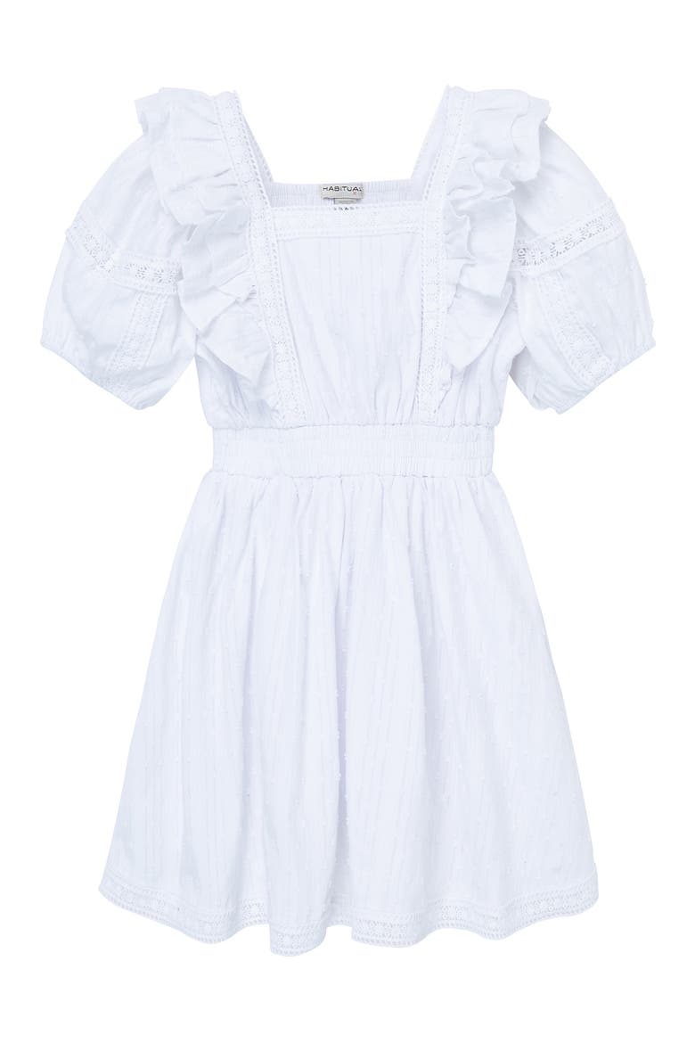 Habitual Girl Kids' Puff Sleeve Cotton Dress, Main, color, WHITE