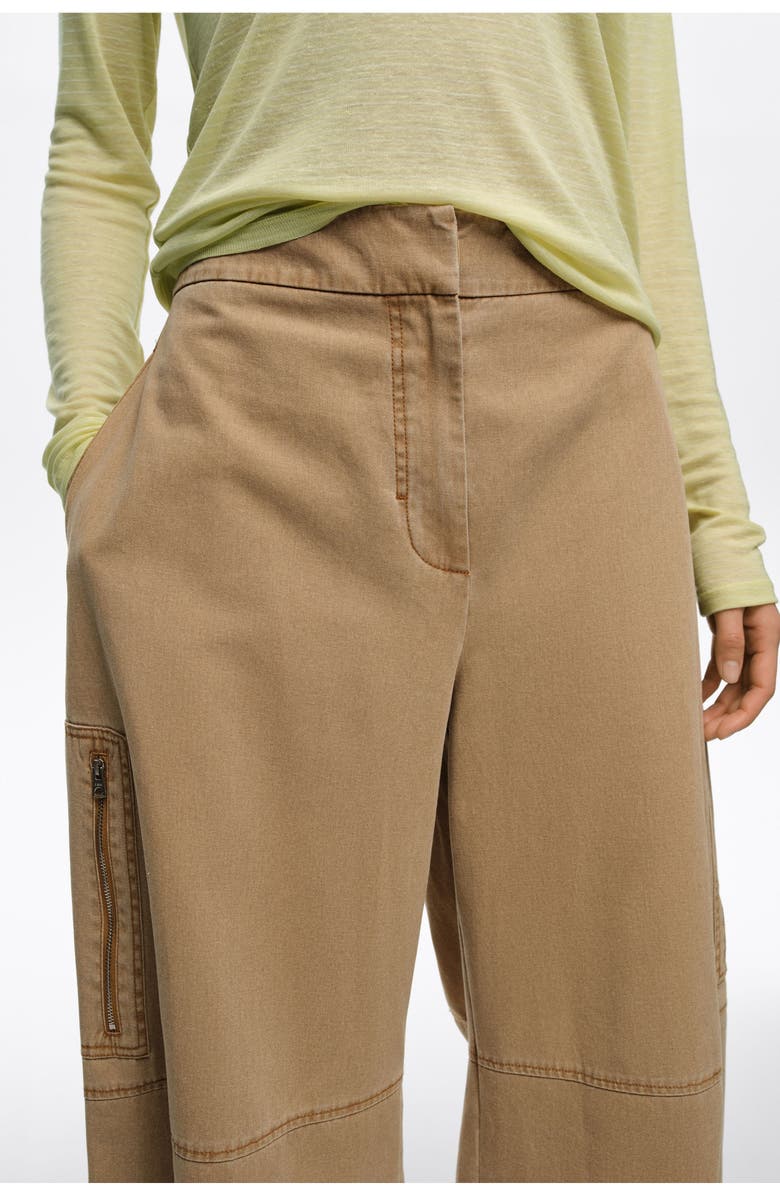 Bimba y Lola Cotton Adjustable Barrel Trousers, Alternate, color, Camel