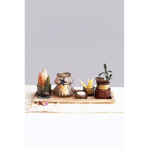 Wood Tray with 5 Glass Tealight/Votive Holders, Multi Color, Set of 6