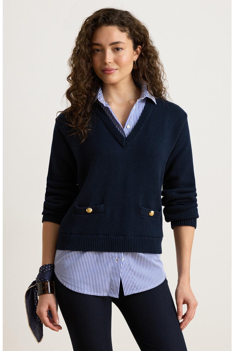Layered Mixed Media Sweater, Alternate, color, LAUREN NAVY BLUE/ MULTI