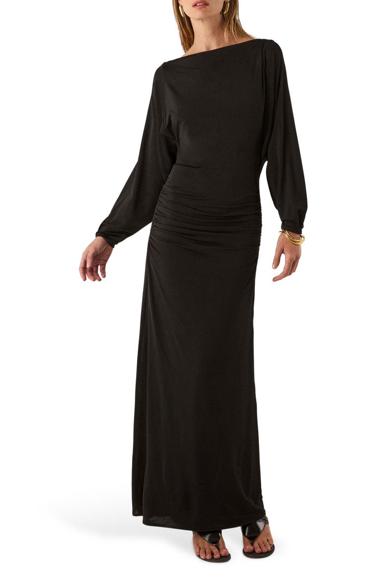 Nina Long Sleeve Cover-Up Maxi Dress, Main, color, BLACK