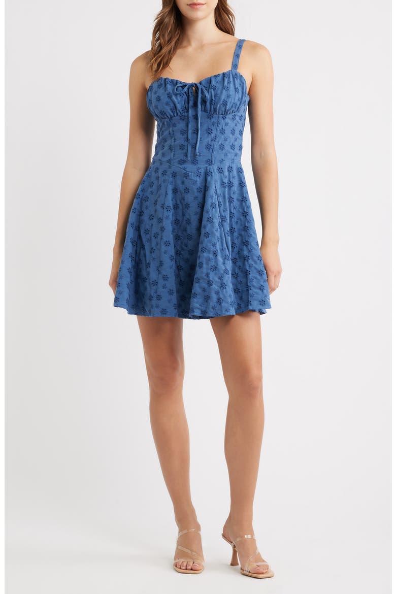 Tie Front Fit and Flare Dress, Main, color, DENIM
