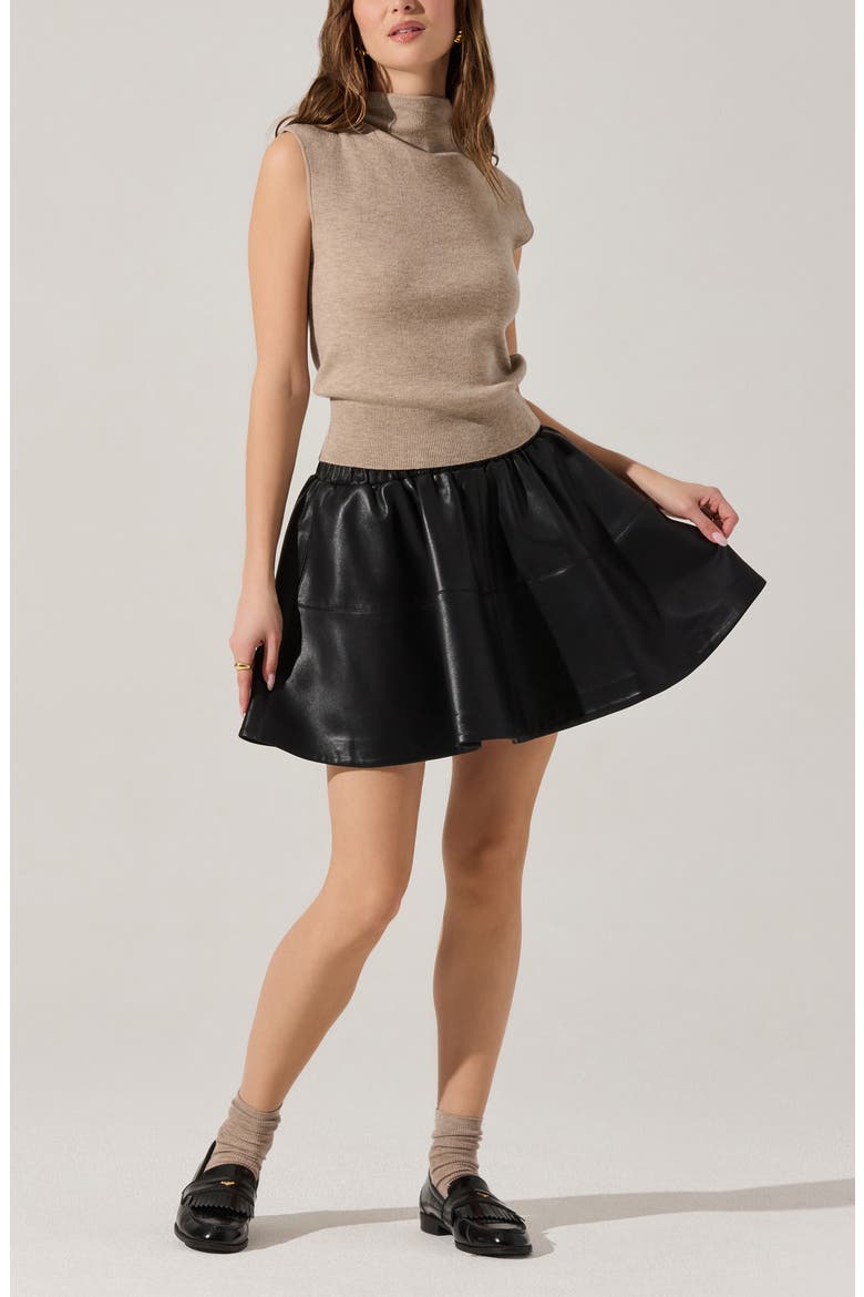 Chelsey Flare Faux Leather Miniskirt, Alternate, color, BLACK