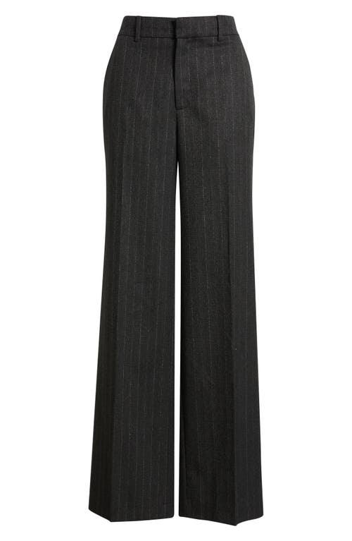 Frame The Relaxed Pinstripe Straight Leg Trousers In Black