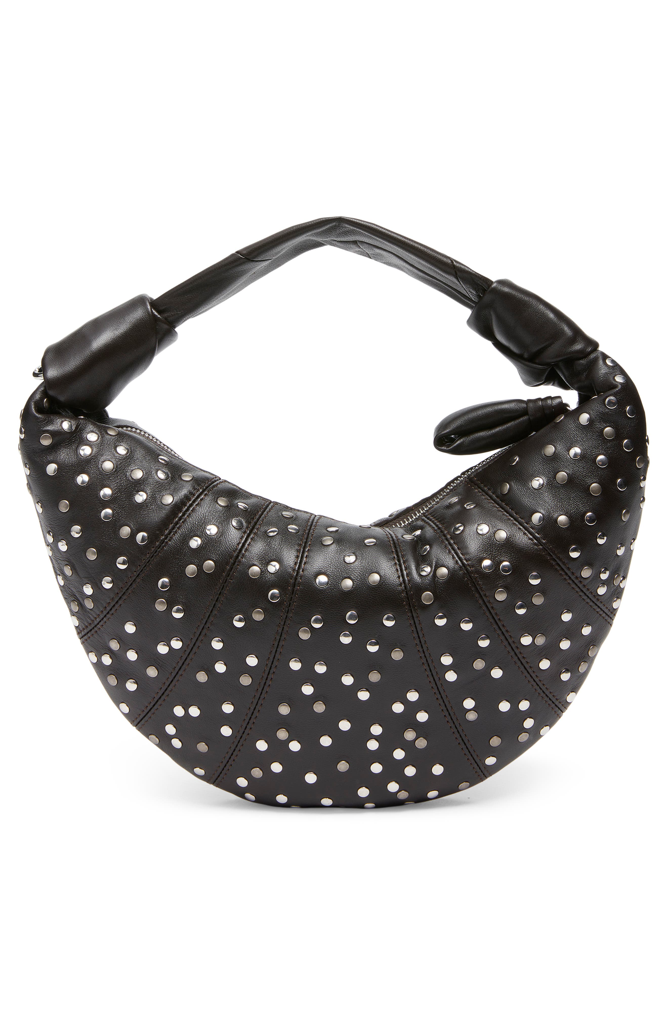 Lemaire Mini Fortune Croissant Studded Leather Handbag, Alternate, color, Dark Chocolate