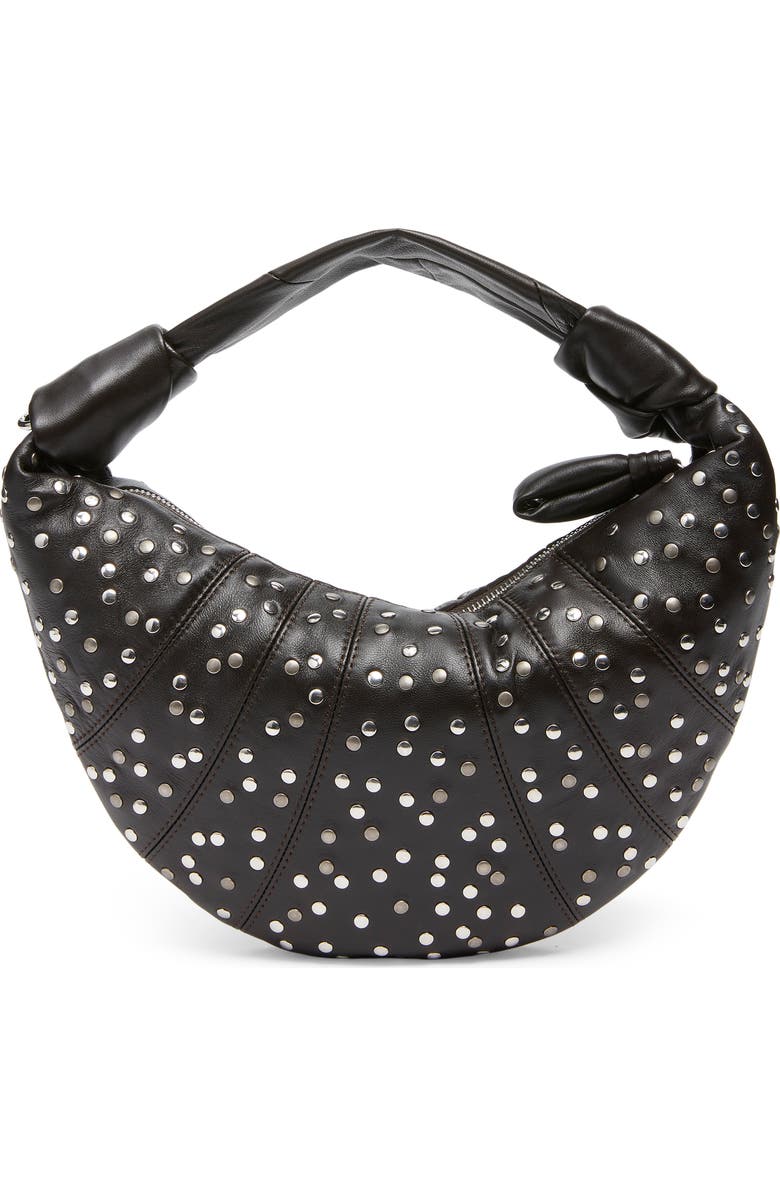 Lemaire Mini Fortune Croissant Studded Leather Handbag, Alternate, color, Dark Chocolate