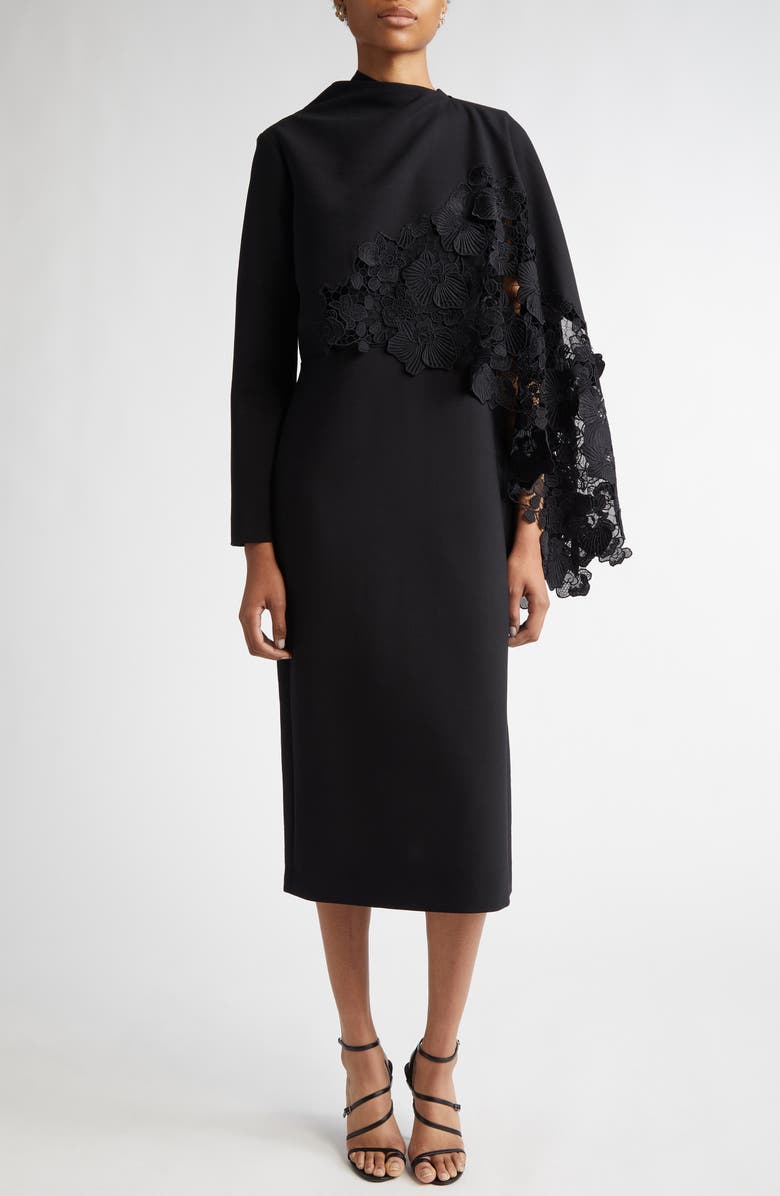 Oscar de la Renta Guipure Lace Embellished Long Sleeve Midi Dress, Main, color, 