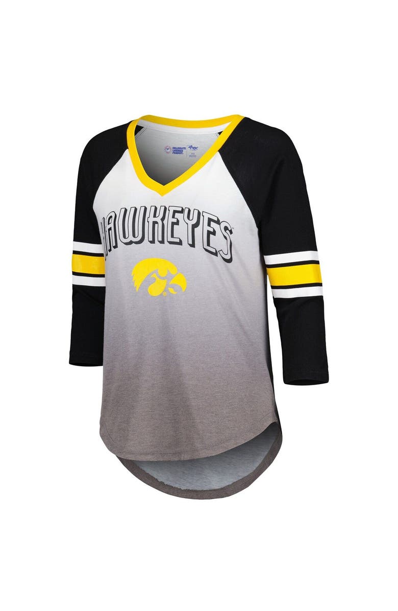 G-III 4HER BY CARL BANKS Women's G-III 4Her by Carl Banks White/Black Iowa Hawkeyes Lead Off Ombre Raglan 3/4-Sleeve V-Neck T-Shirt, Alternate, color, 
