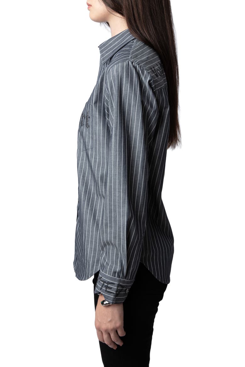 Taskiz Manifesto Stripe Embellished Cotton Button-Up Shirt, Alternate, color, EVENING