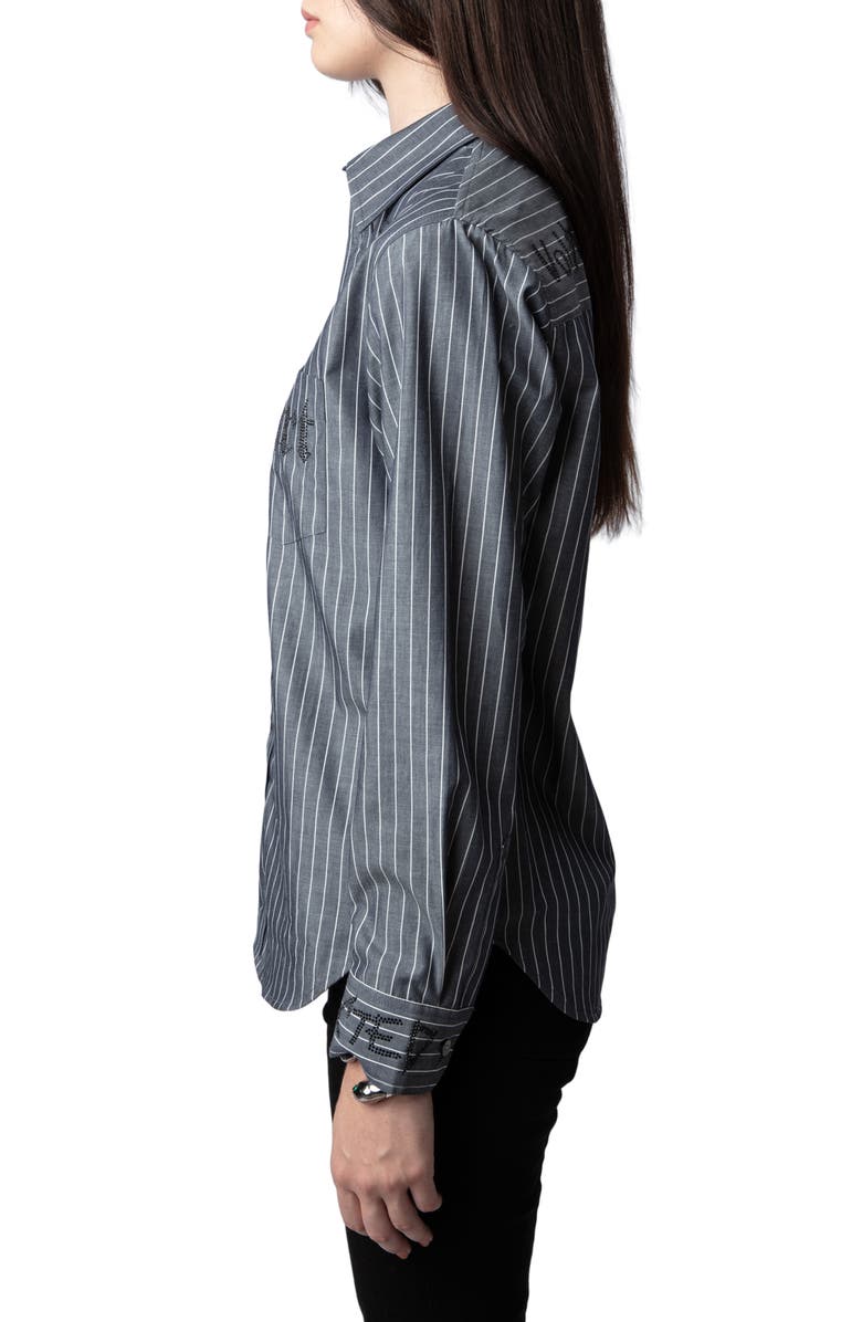 Zadig & Voltaire Taskiz Manifesto Stripe Embellished Cotton Button-Up Shirt, Alternate, color, Evening