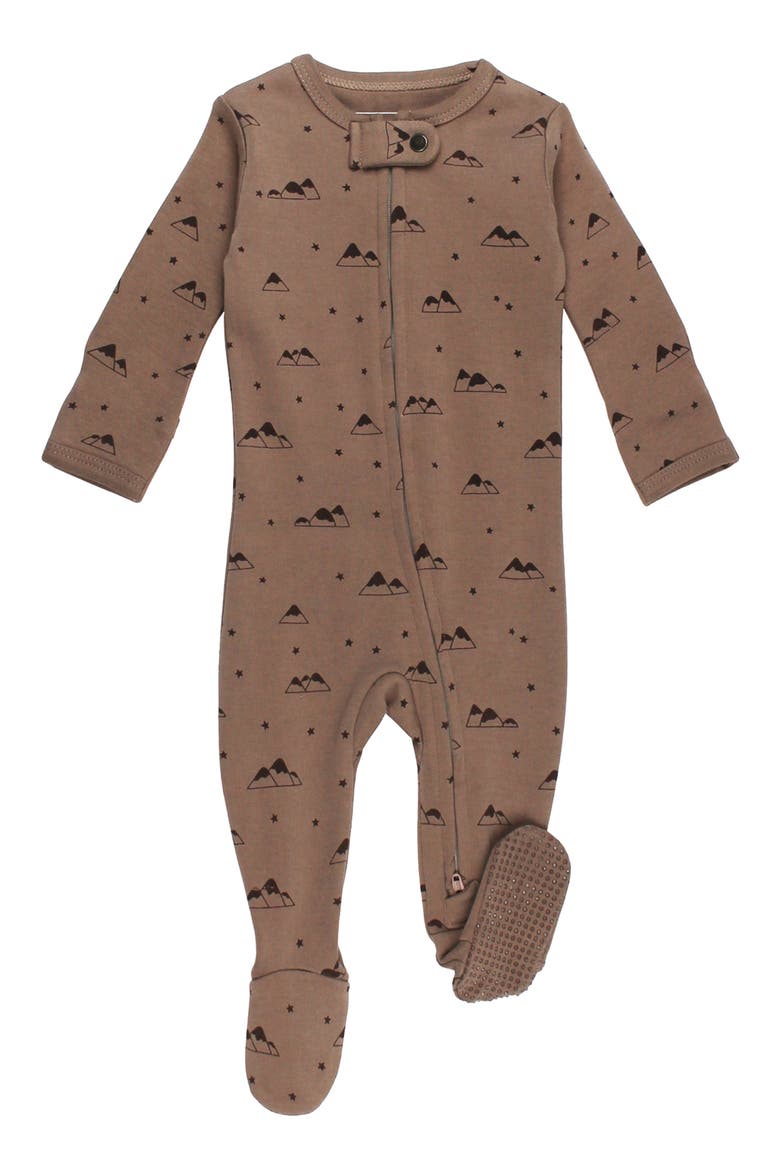 Print Fitted One-Piece Organic Cotton Footie Pajamas, Main, color, LATTE MOUNTAIN