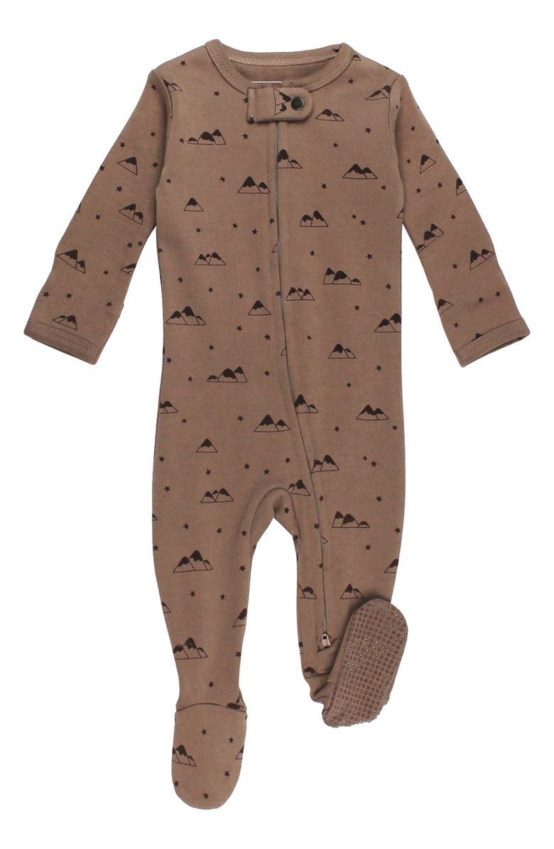 L'ovedbaby Print Fitted One-Piece Organic Cotton Footie Pajamas, Main, color, Latte Mountain