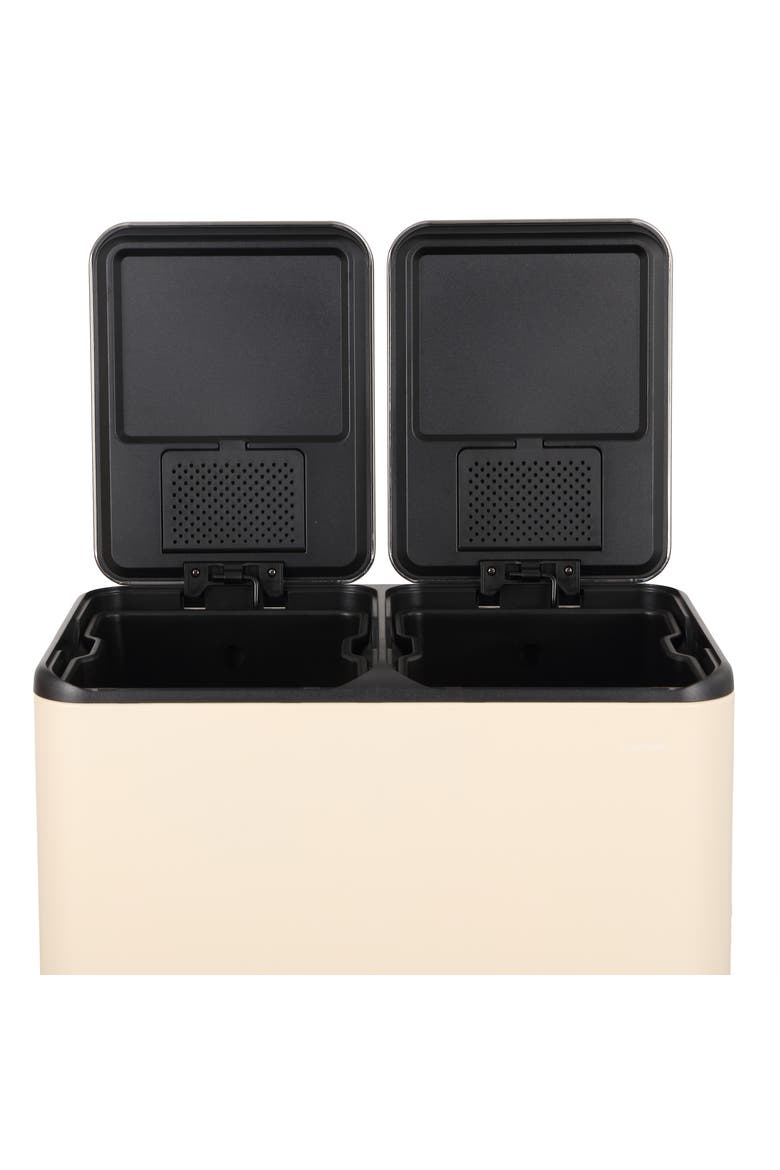 Zipple Rectangular Dual Compartment Recycling Step Pedal Trash Can with Soft-Close Double Lids, Alternate, color, Limestone Beige