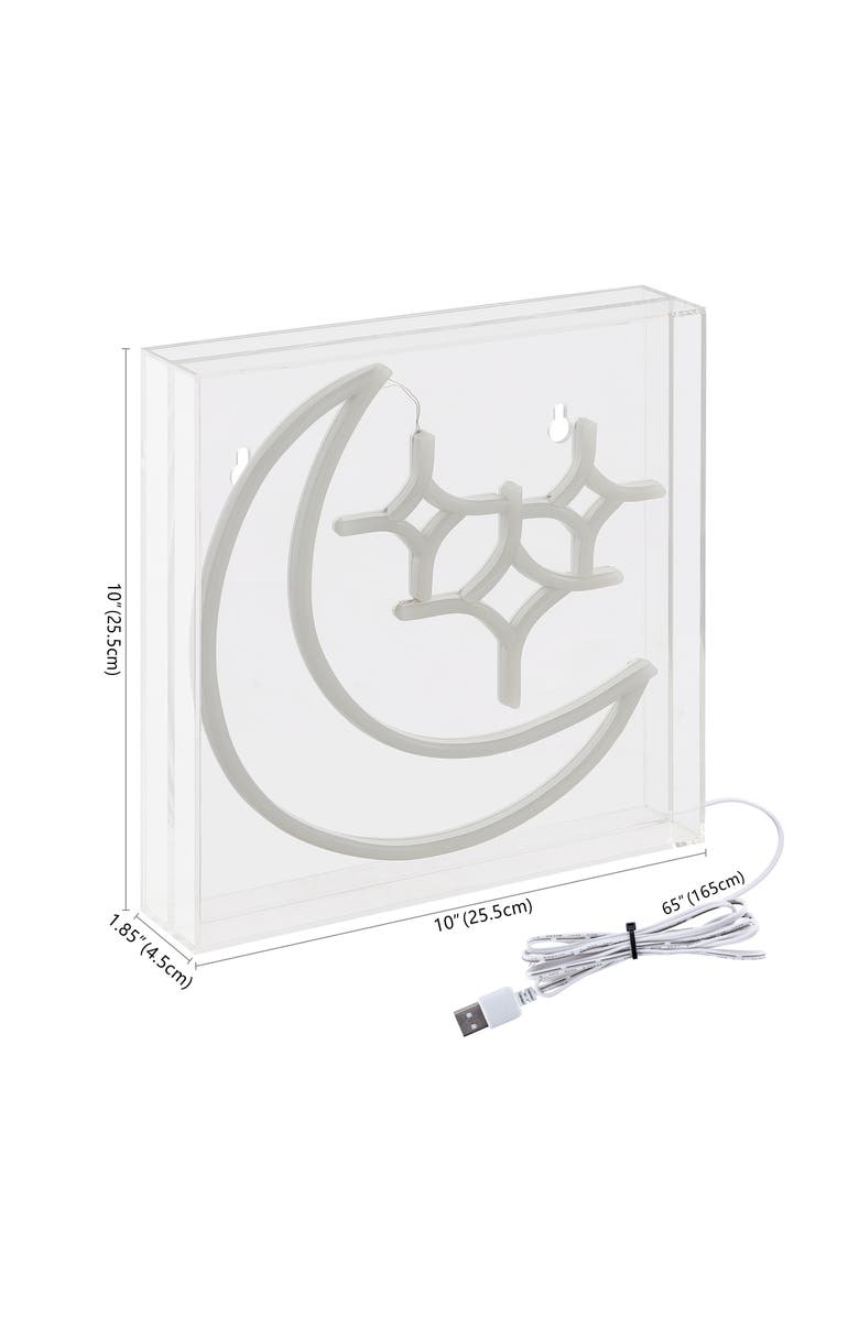 JONATHAN Y Starry Square Contemporary Glam Acrylic Box USB Operated LED Neon Light, Alternate, color, White