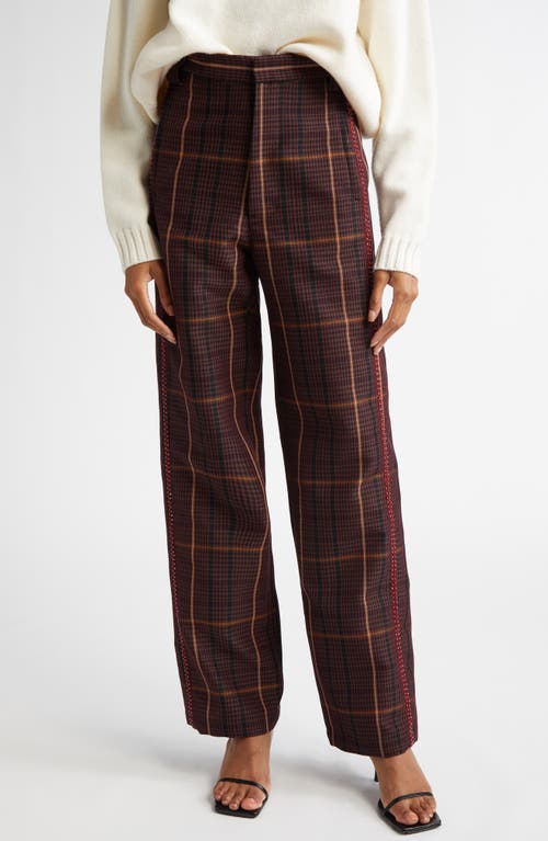 Diotima Thirds Plaid Straight Leg Trousers in Maroon 