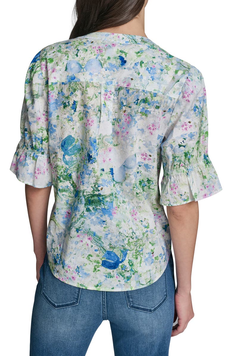 KARL LAGERFELD PARIS Print Puff Sleeve Top, Alternate, color, Sky Blue Multi